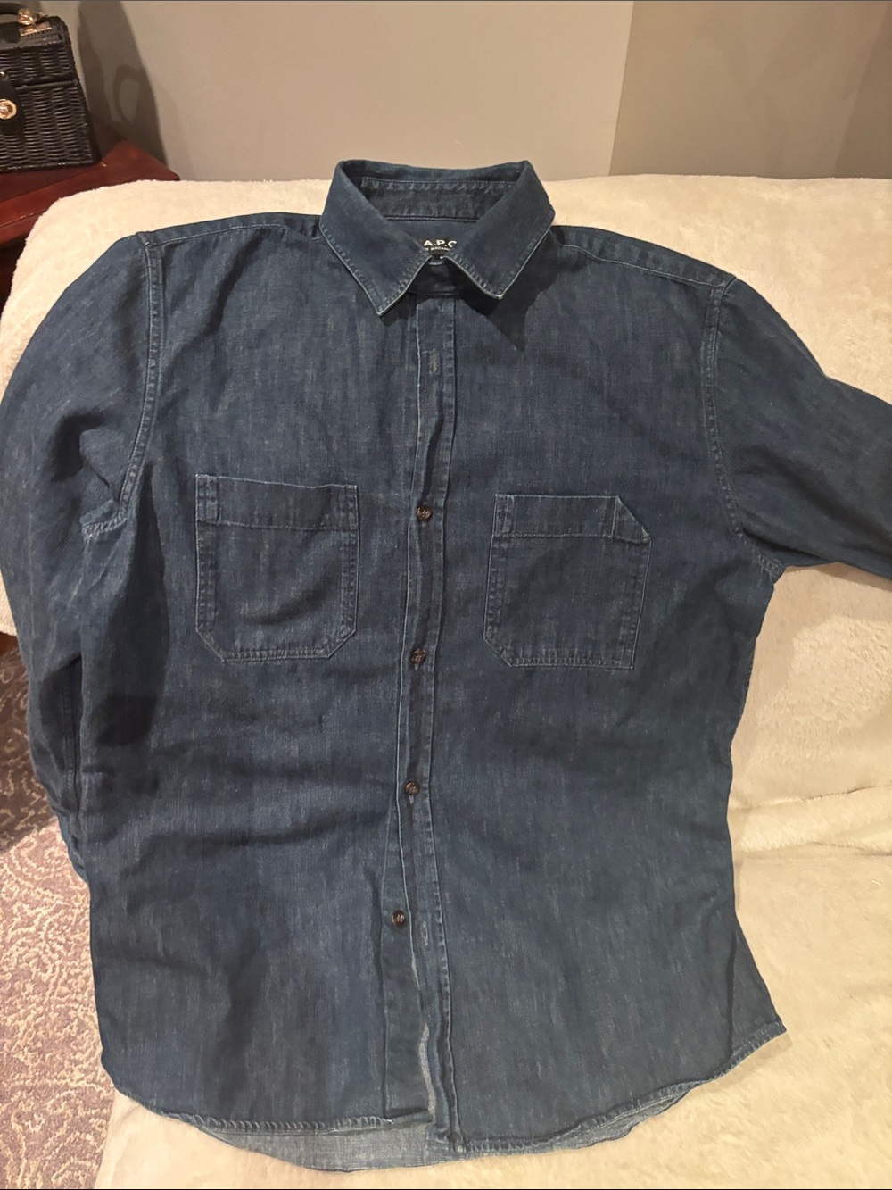 A.P.C. Men's Dark Blue Denim Button-Down Shirt
